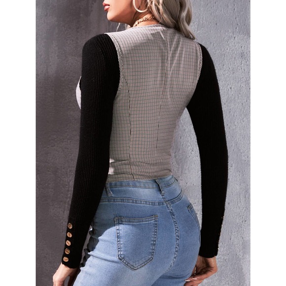 Unity 1pc Plaid Print Flap Detail Vest Blazer - Picture 3 of 11